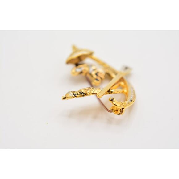 Vintage Oriental Boat Damascene Pin Brooch Tourist Gold Spain Signed 1980s BinJ - Picture 8 of 12